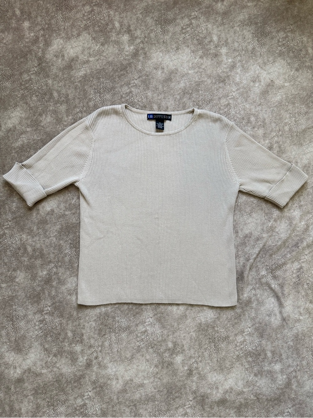 IB Diffusion Beige‎ Ribbed Cotton Sweater Top M Crew Neck Knit
